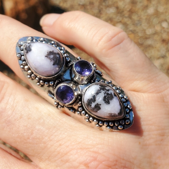 New Zebra Jasper and Amethyst 925 Silver Statement Ring. - Picture 14 of 16